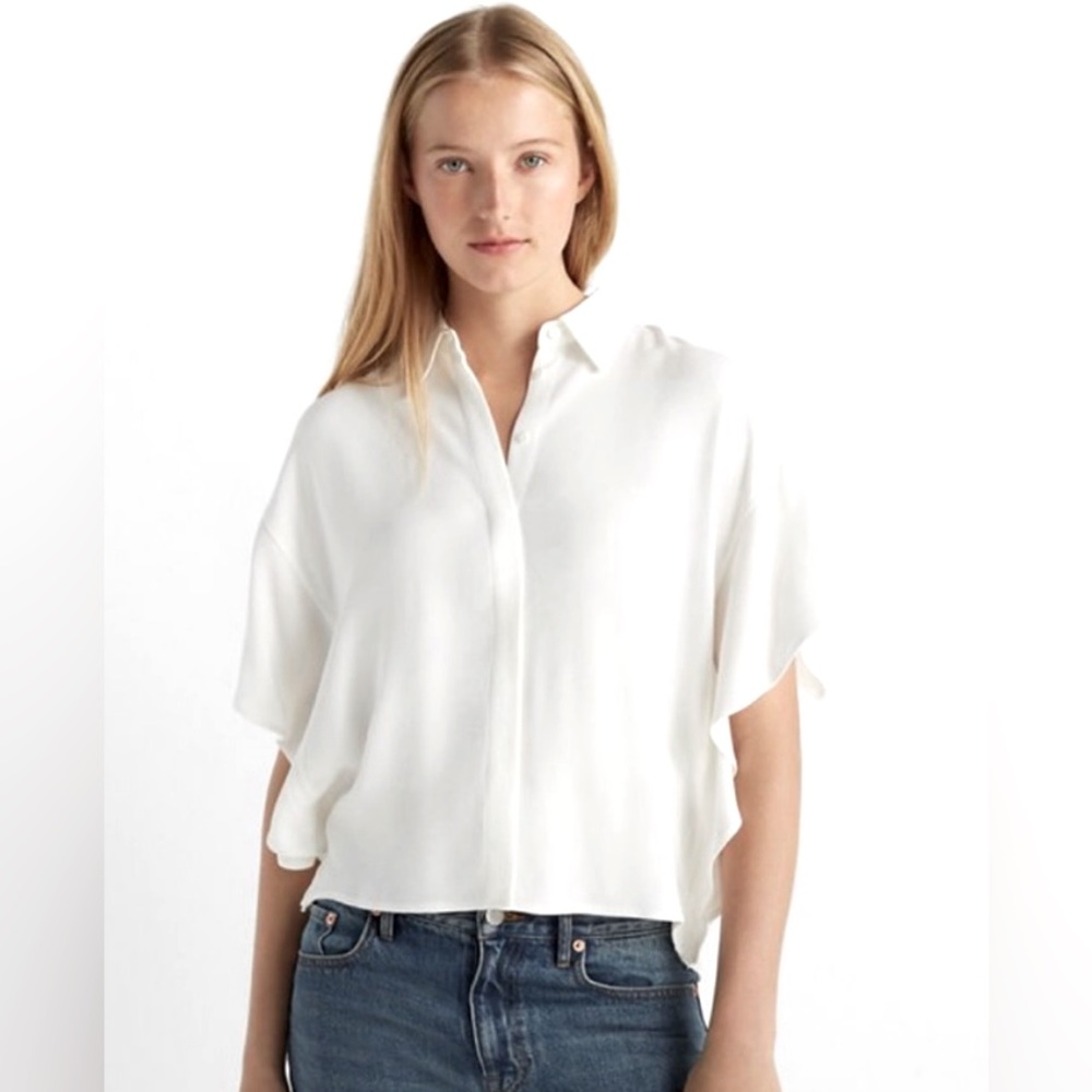 Club Monaco Women’s Caftan Sleeve Blouse - White, Relaxed Fit, Viscose, Size XS